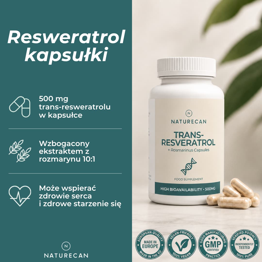 Trans-resweratrol Naturecan 500 mg z ekstraktem z rozmarynu 10:1