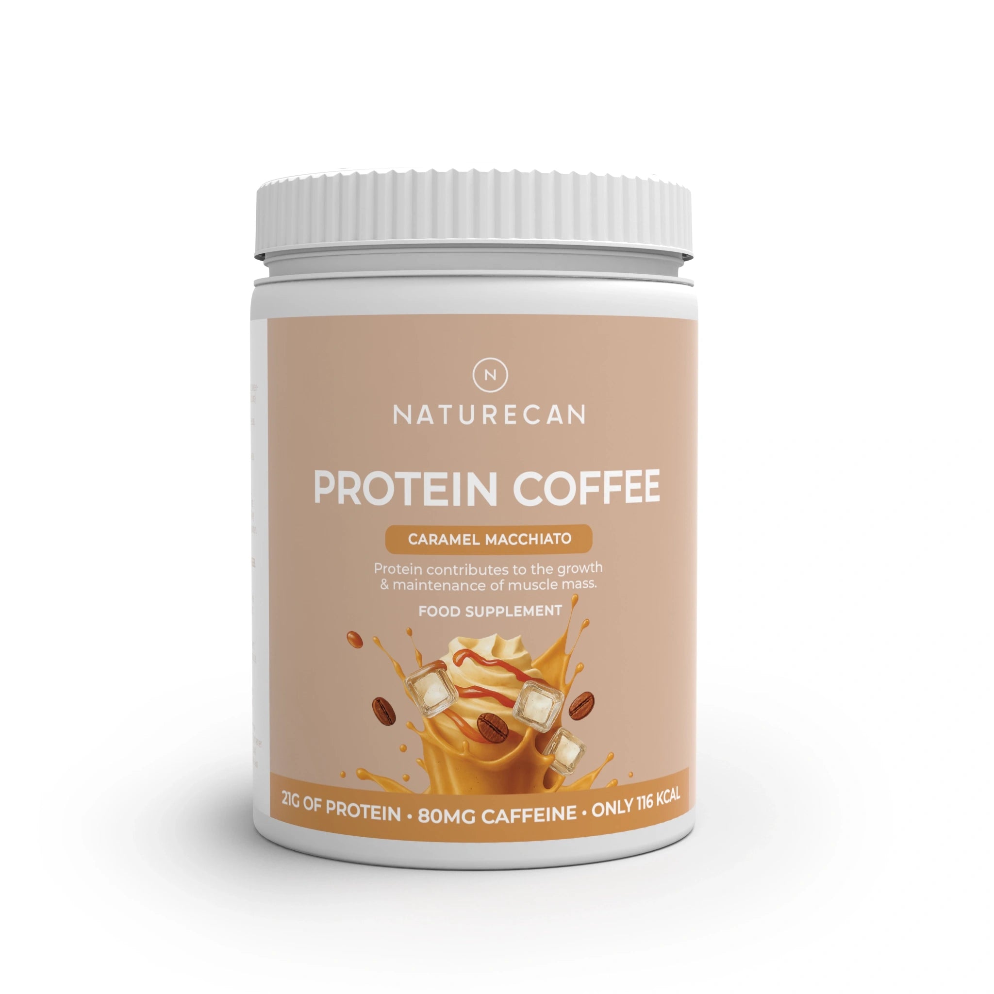 Kawa proteinowa Caramel Macchiato Naturecan – opakowanie produktu na białym tle