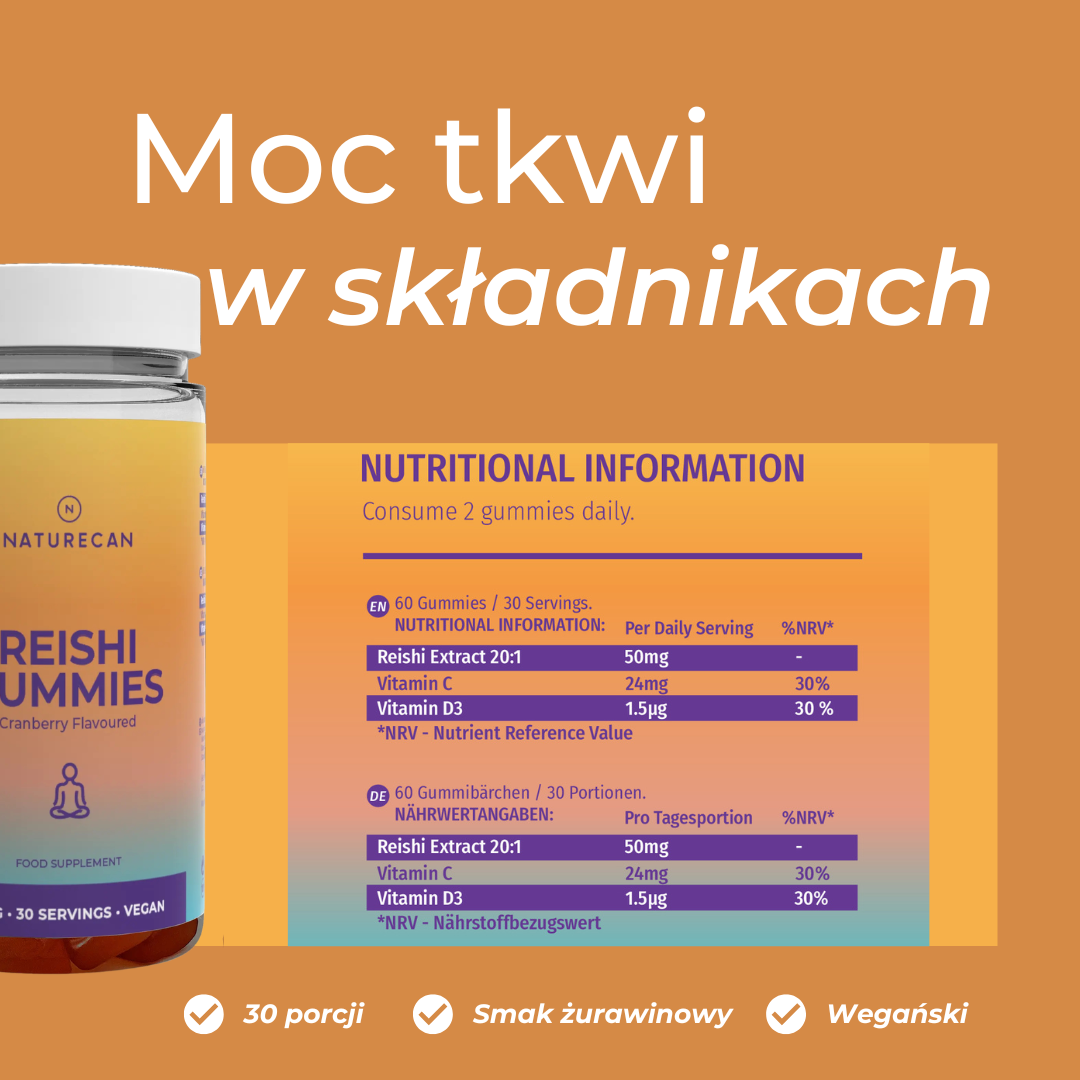 Żelki reishi - -skład: ekstrakt 20:1, witamina C i D3