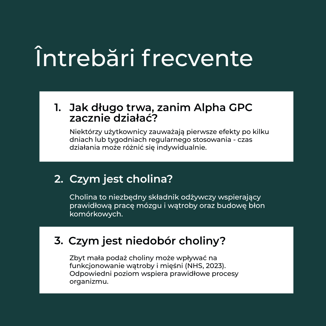 Najczęściej zadawane pytania o Alpha-GPC: działanie, rola choliny, skutki jej niedoboru.