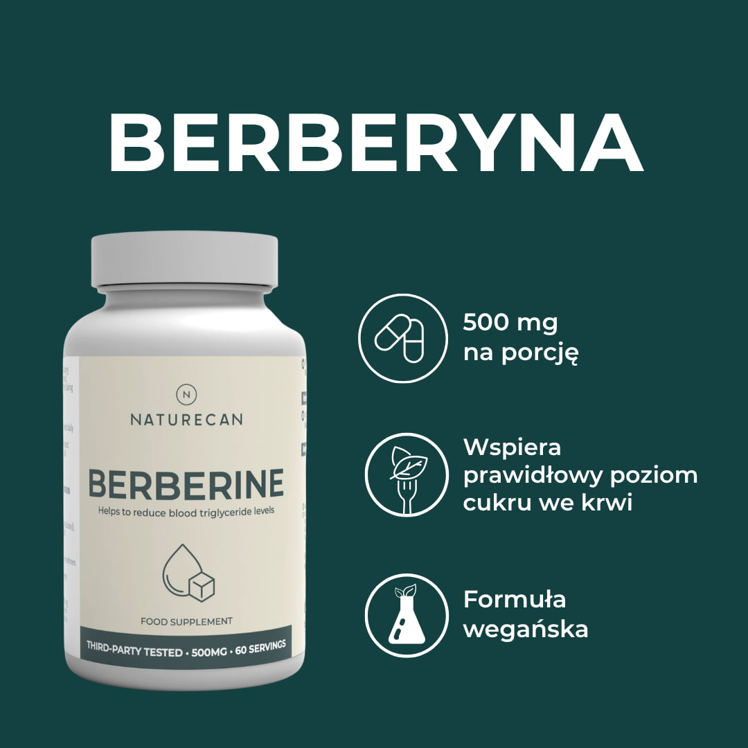 Berberyna 500 mg Naturecan – suplement wspierający poziom cukru we krwi i dieta wegańska
