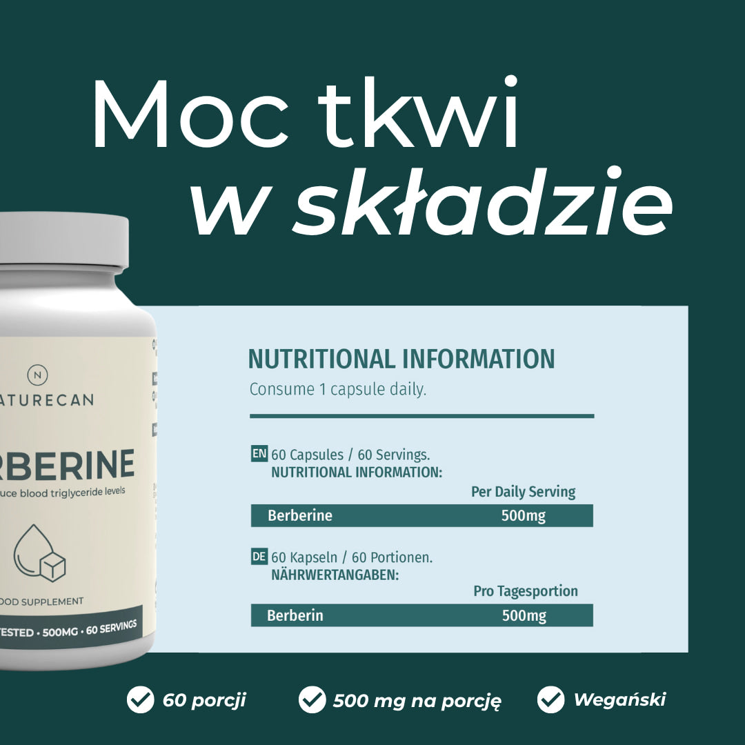 Berberyna Naturecan – skład, wartości odżywcze i 500 mg na porcję