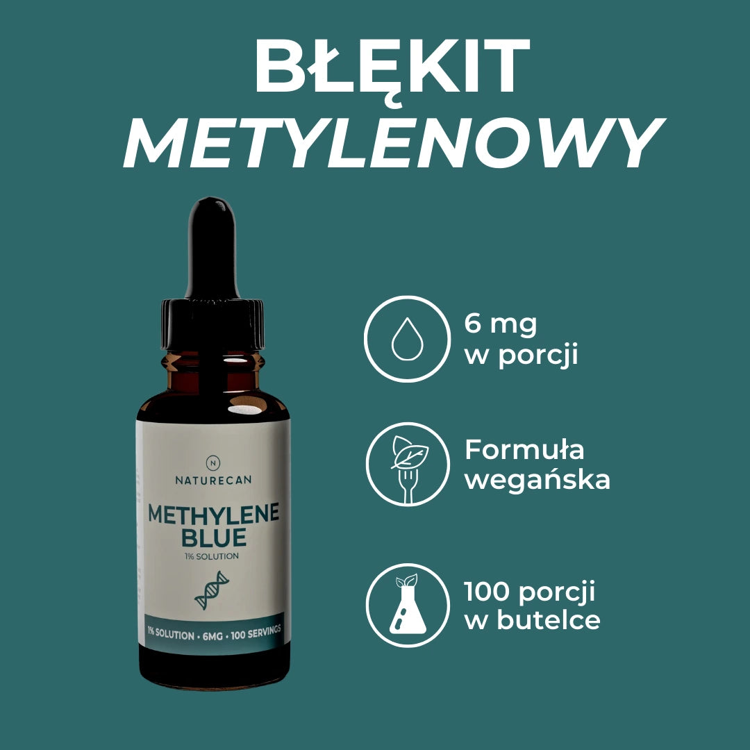 Błękit metylenowy Naturecan 1% roztwór – 6 mg w porcji, 100 porcji w butelce, formuła wegańska