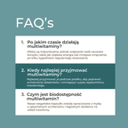 Sekcja FAQ z odpowiedziami na najczęstsze pytania dotyczące działania, stosowania i biodostępności multiwitamin.