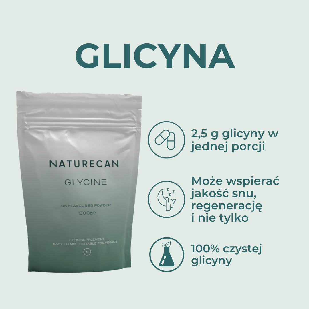 Glicyna Naturecan 2.5g porcja czysty skład bez dodatków wegańska forma proszku