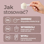 Jak stosować wegański kolagen VeCollal® – jedna miarka 10 g dziennie, wymieszana z 250 ml wody lub soku.