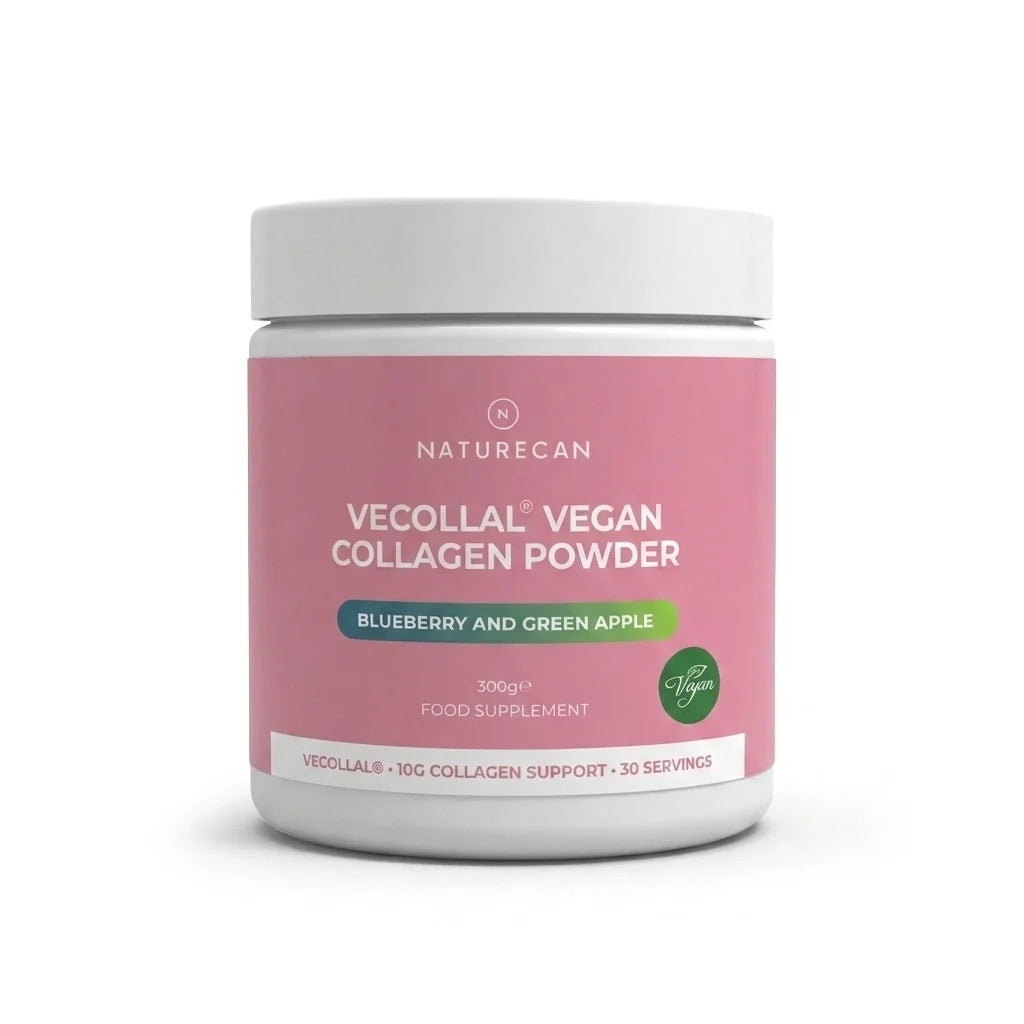 Kolagen wegański VeCollal® Naturecan w proszku, smak borówki i zielonego jabłka, opakowanie 300 g – 30 porcji.