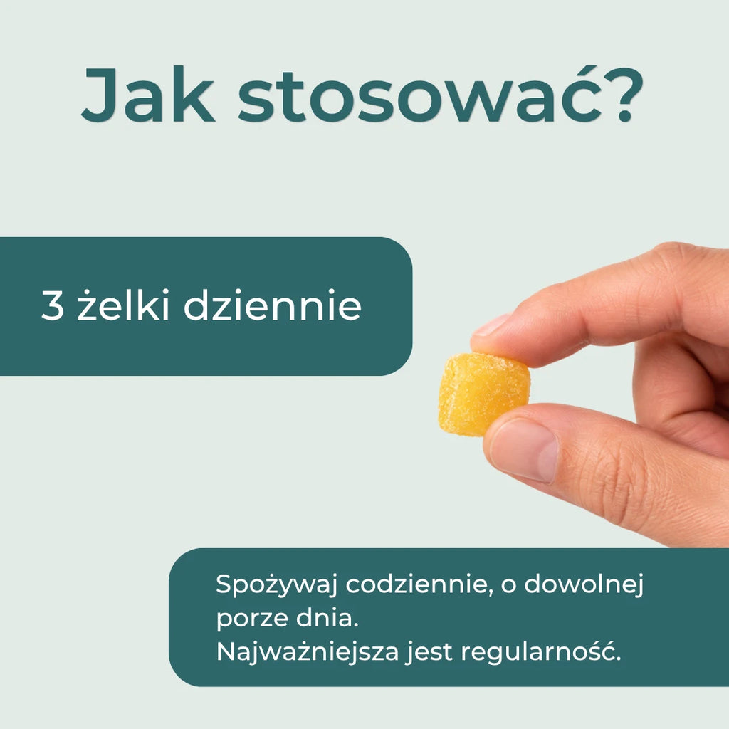 Jak stosować kreatynę w żelkach Naturecan – 3 żelki dziennie dostarczające 3 g kreatyny, przyjmowane regularnie o dowolnej porze.