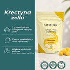 Kreatyna w żelkach Naturecan o smaku cytrynowym – 1 g monohydratu kreatyny w jednym żelku, wygodna forma suplementacji.