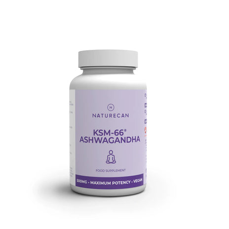 Suplement Naturecan KSM-66 Ashwagandha 500 mg – wegańskie kapsułki o wysokiej koncentracji ekstraktu.