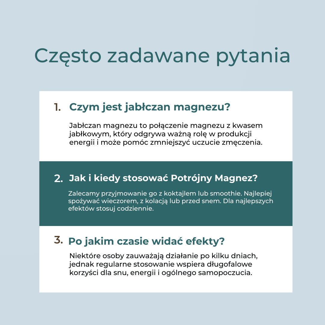 FAQ potrójnego magnezu Naturecan – czym jest jabłczan magnezu, jak stosować suplement i kiedy widać efekty