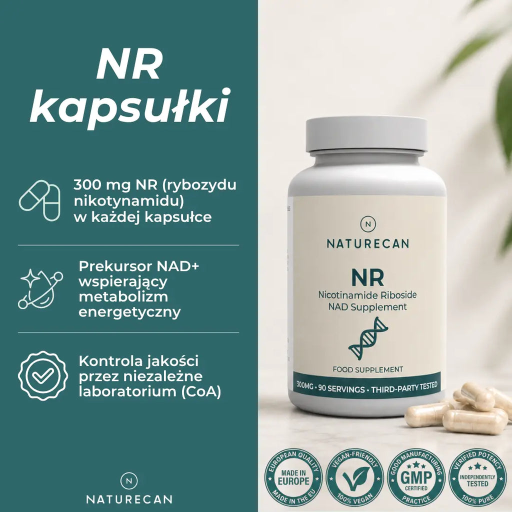 Suplement NAD+ z 300 mg NR – kapsułki z rybozydem nikotynamidu Naturecan