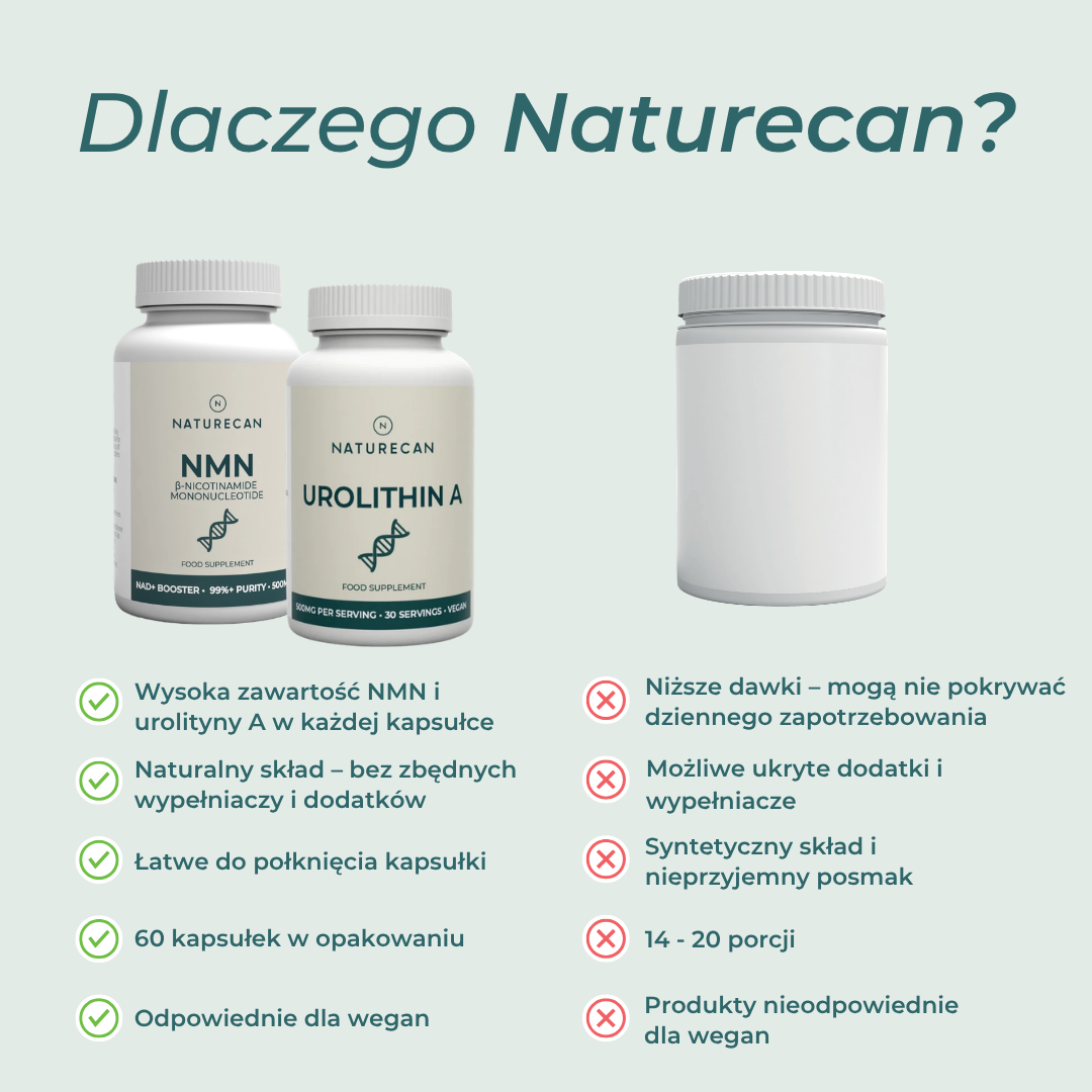 NMN i urolityna A Naturecan vs konkurencja – skład, dawka i jakość suplementów
