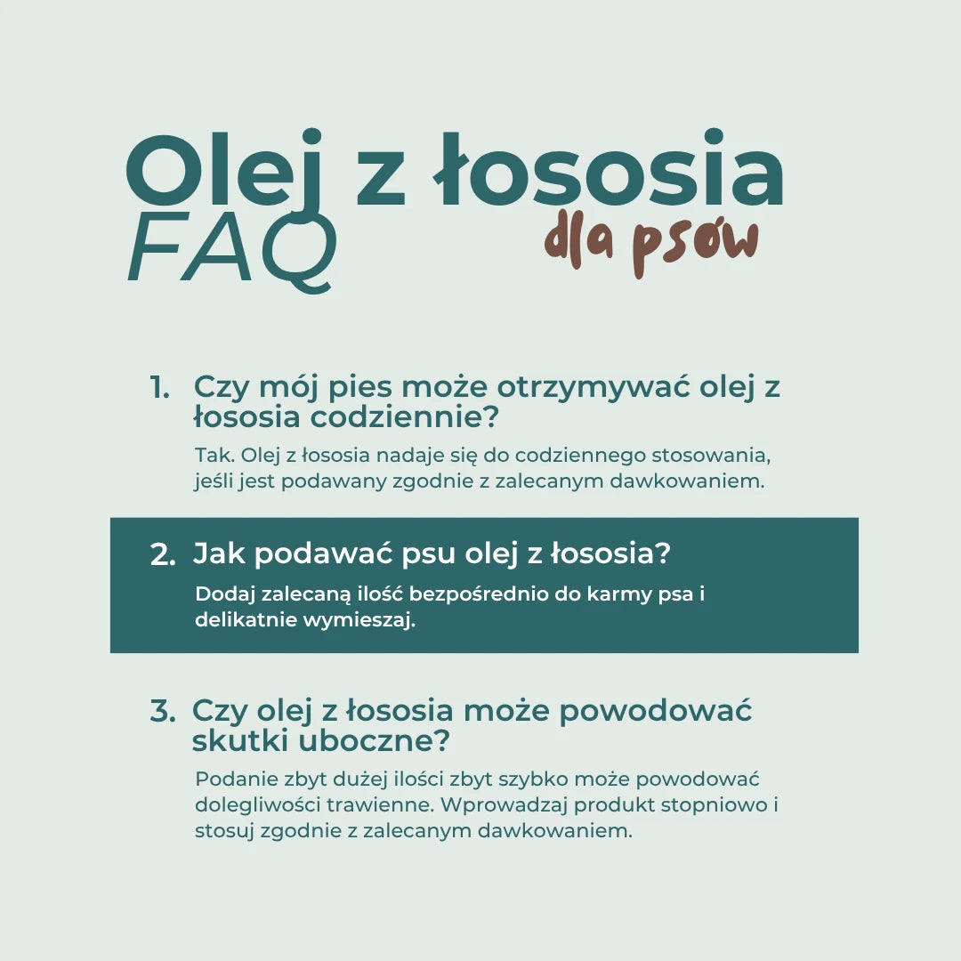 Najczęściej zadawane pytania o olej z łososia dla psa, dawkowanie, codzienne stosowanie i skutki uboczne