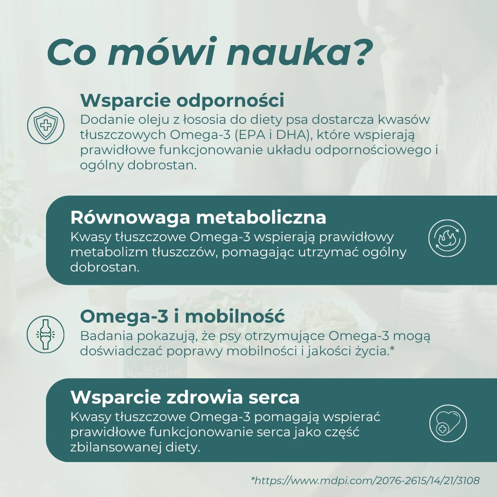 Omega 3 dla psa z oleju z łososia wspierające mobilność, serce, odporność i metabolizm
