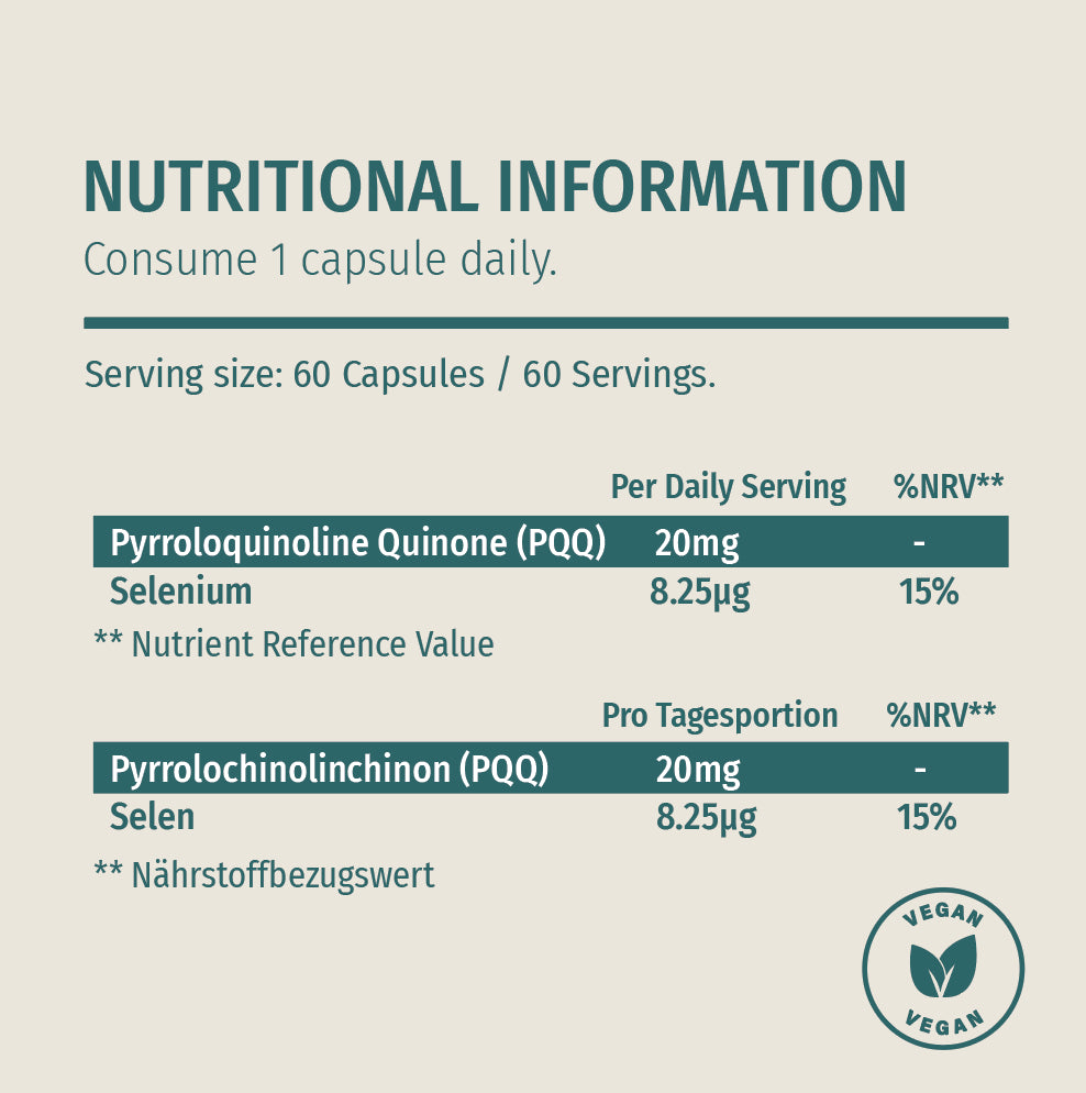 PQQ suplement – 20 mg PQQ i 8,25 µg selenu w kapsułce
