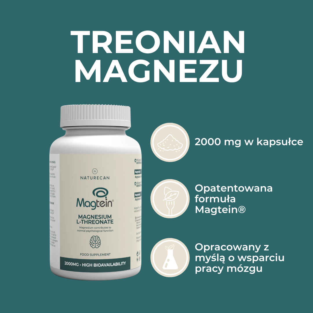 Treonian magnezu Magtein w kapsułkach – suplement diety Naturecan wspierający pracę mózgu