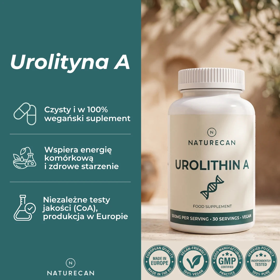Urolityna A suplement Naturecan – 500 mg, wegańska formuła i niezależne testy jakości