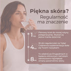 Regularne stosowanie kolagenu wegańskiego VeCollal® – infografika przedstawiająca 1., 4. i 8. tydzień suplementacji.