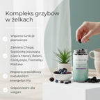 Mushroom Complex Gummies – żelki z kompleksem grzybów: soplówka jeżowata (Lion’s Mane), reishi, chaga, cordyceps, maitake i tremella – wsparcie koncentracji, energii i wegańska formuła